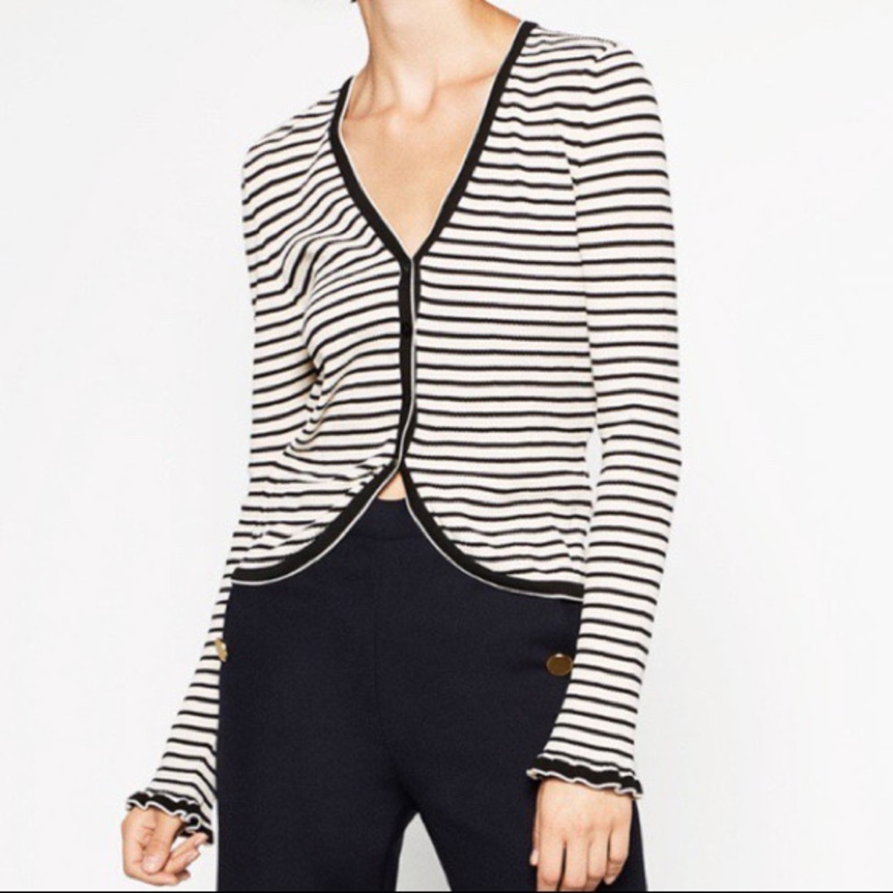 Zara knit black/cream striped cardigan